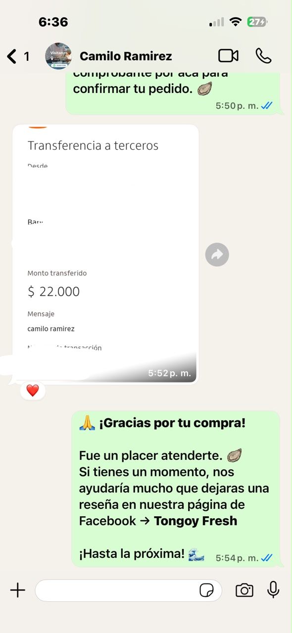 Pedido Tongoy Fresh pagado